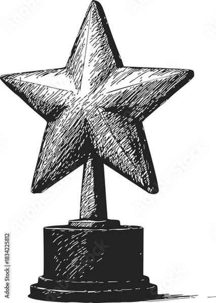 Fototapeta Star trophy sketch hand drawn style on pedestal base. Vector illustration