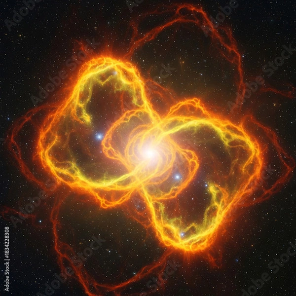 Fototapeta Vibrant glowing cosmic nebula with central star in deep space