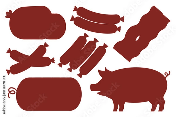 Obraz A collection of various pork products and a pig silhouette are displayed.