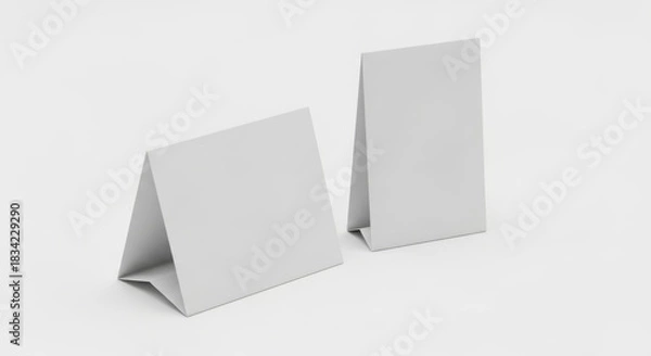 Obraz Two blank white table tent signs on a clean white background.