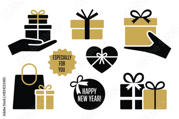 Obraz A collection of festive gift boxes and shopping bags for special occasions.