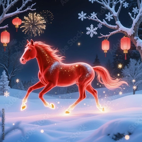 Obraz New Year card with beautiful horse