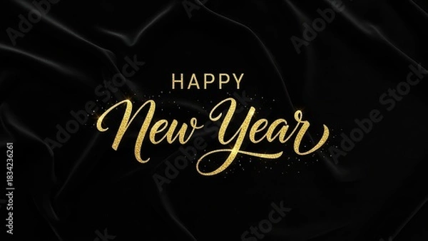 Fototapeta Elegant golden happy new year text on black background