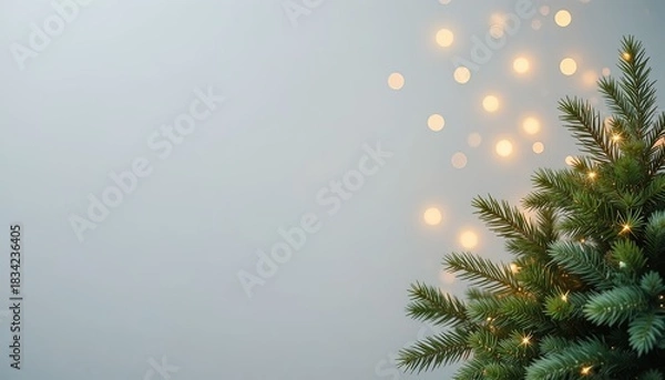 Fototapeta Elegant Christmas tree branches with twinkling lights create a festive mood for holiday cards and seasonal greetings during this special time of year