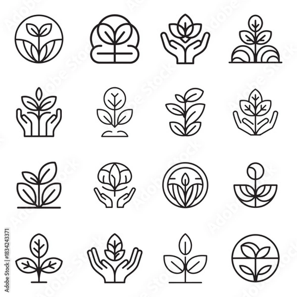 Obraz Modern eco tech business icons in a clean outline silhouette style for digital and print applications