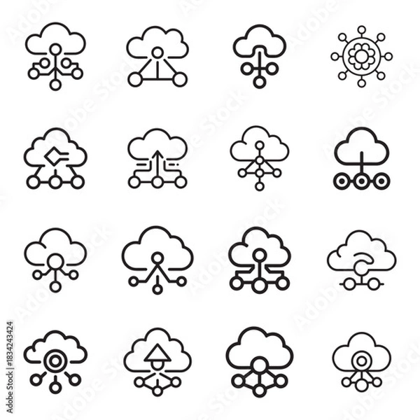 Obraz Saas and automation icon set outline pack featuring a distinctive silhouette style