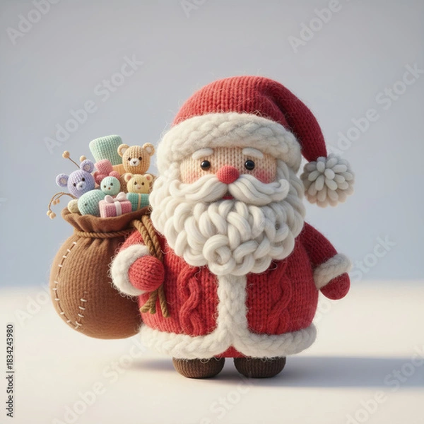 Fototapeta Stylized decorative Santa Claus portrait with soft yarn-inspired textures and warm festive lighting. Cute handcrafted aesthetic in a cozy Christmas setting.