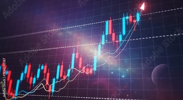 Fototapeta Abstract stock market graph with upward trend and glowing lights