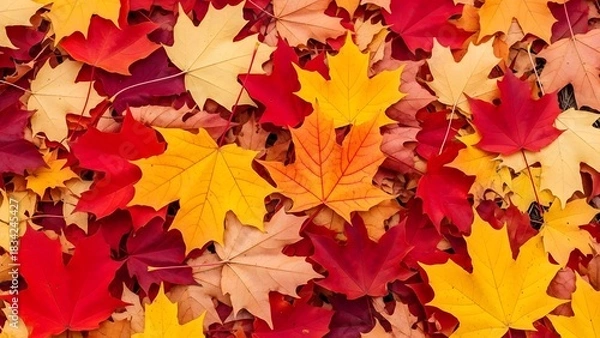 Fototapeta Vibrant autumn maple leaves scattered on the ground