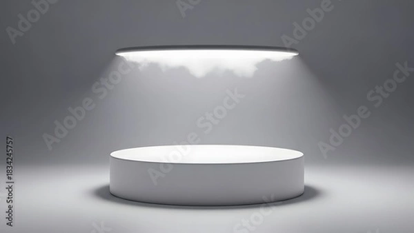 Fototapeta Empty white podium illuminated by spotlights on a gray background