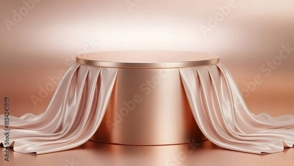 Fototapeta Elegant rose gold podium draped with luxurious fabric for product display