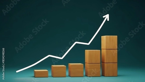 Fototapeta Cardboard boxes stacked in increasing height with upward trend line