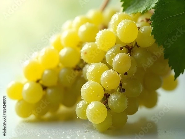 Obraz Chardonnay and Riesling Grape Clusters with Dew on Transparent Background – Macro Side View