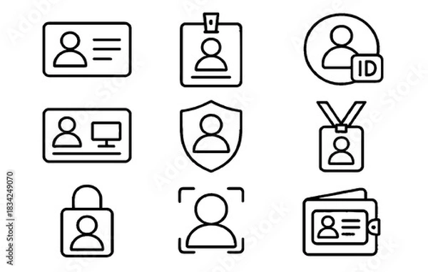 Fototapeta ID Card and Security Icons Set – Identification, Badge, Access Control Line Icons
