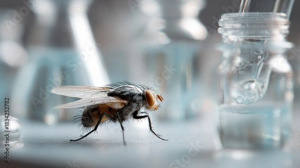 Obraz Housefly in a Laboratory Setting Close-up, Showing Interaction with Science
