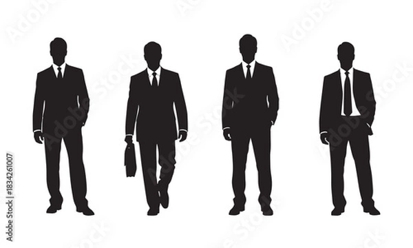 Fototapeta Businessman silhouette set. Men in formal suits standing and walking. Corporate executive, entrepreneur, and management team vector collection.