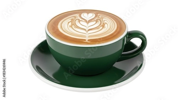 Fototapeta A cup of frothy cappuccino, with a perfect heart-shaped latte art on top.