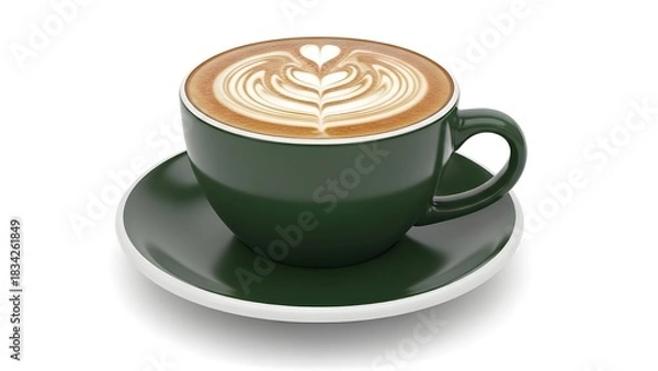 Fototapeta A cup of frothy cappuccino, with a perfect heart-shaped latte art on top.