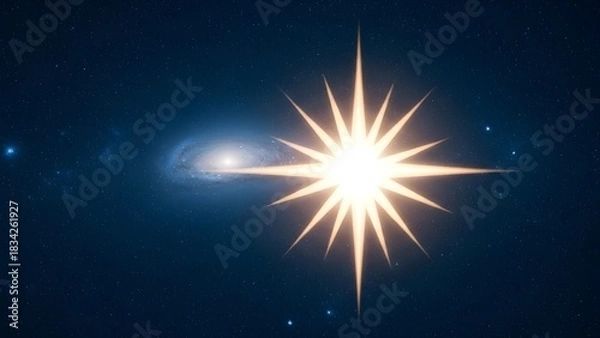 Fototapeta Bright star reflecting over tranquil ocean at night
