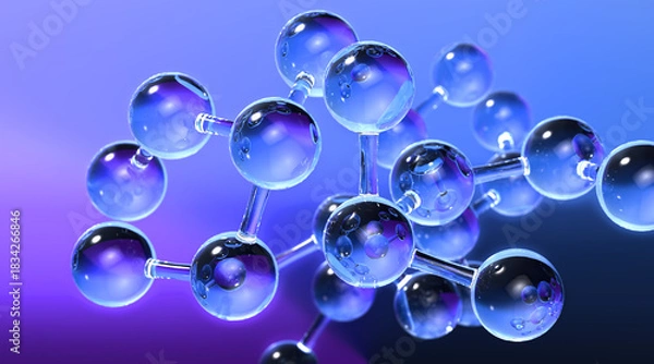 Fototapeta Dark Blue and purple translucid Molecular Structure Background 3D computer generated image