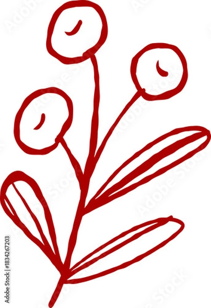 Fototapeta Hand-Drawn Whimsical Red Holly Branch