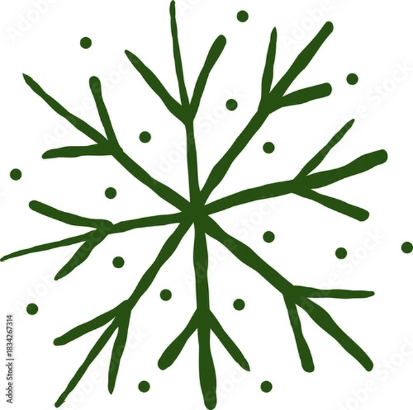 Fototapeta Hand-Drawn Whimsical Green Snowflake