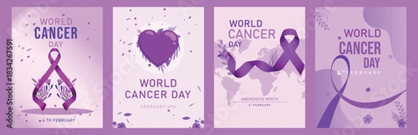 Obraz World Cancer Day Poster Pack – Purple Awareness Graphics for Advocacy, Merch & Blog Campaigns (4th February)