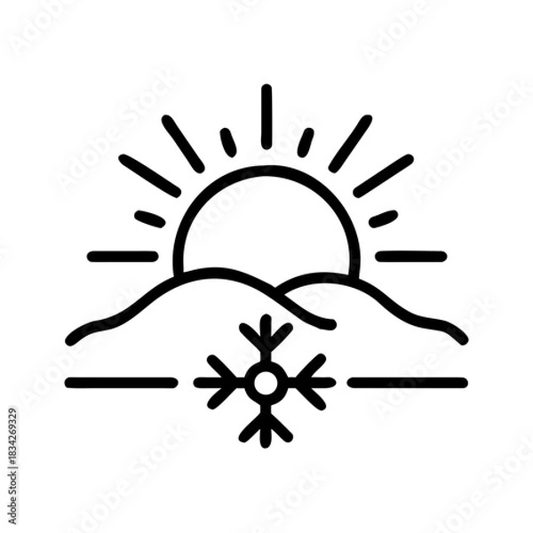 Fototapeta Winter Sun and Snow Icon A Symbol of Cold Weather and Sunshine.