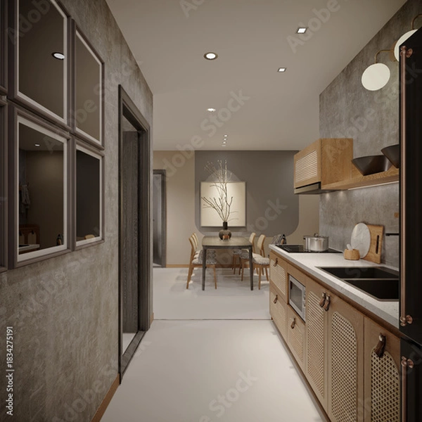Obraz 3d render modern kitchen interior