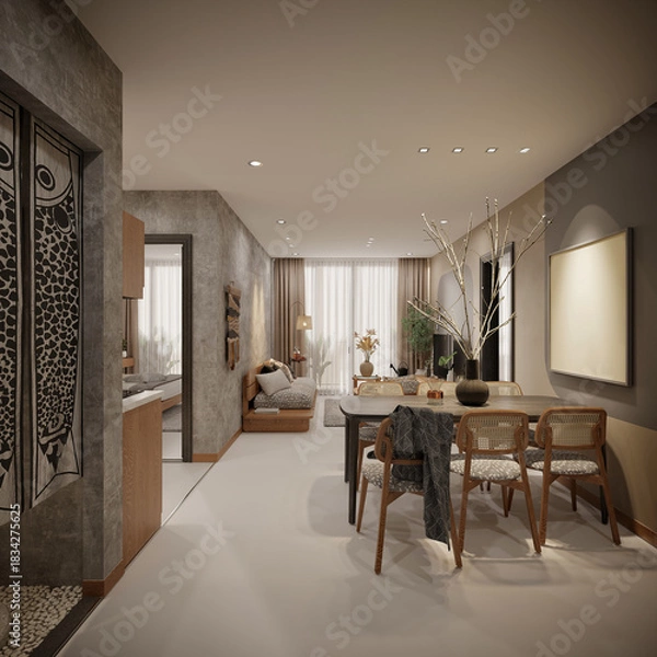 Obraz 3d render modern living room dining space
