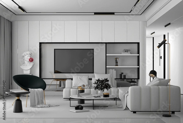 Obraz 3d render modern living room dining space