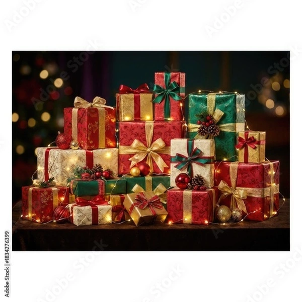 Fototapeta Abundant Holiday Gifts with Twinkling Lights