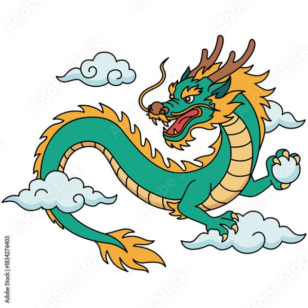 Obraz Illustration of a Chinese Dragon with Clouds