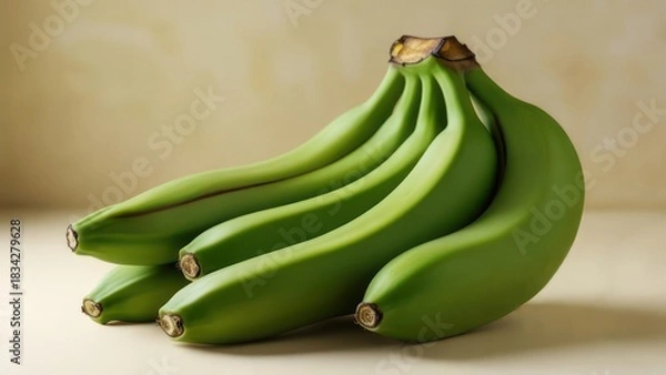 Obraz Green bananas bunch on a neutral surface