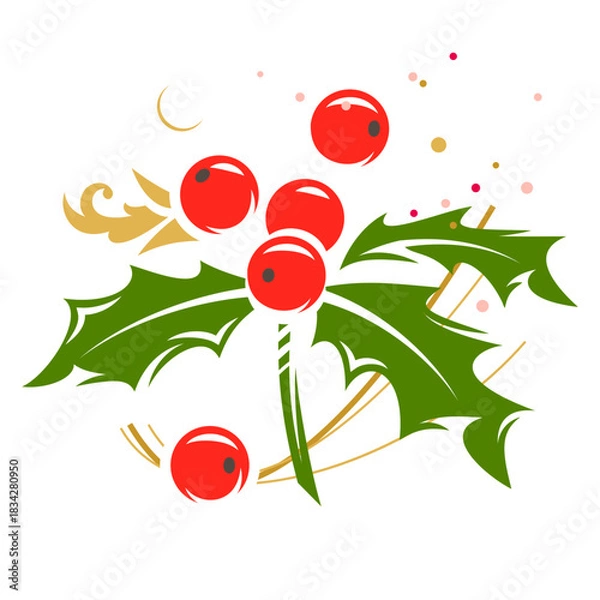 Obraz Christmas holly sprig isolated on white