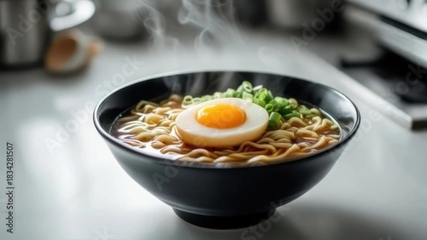 Obraz Ramen bowl with egg and greens