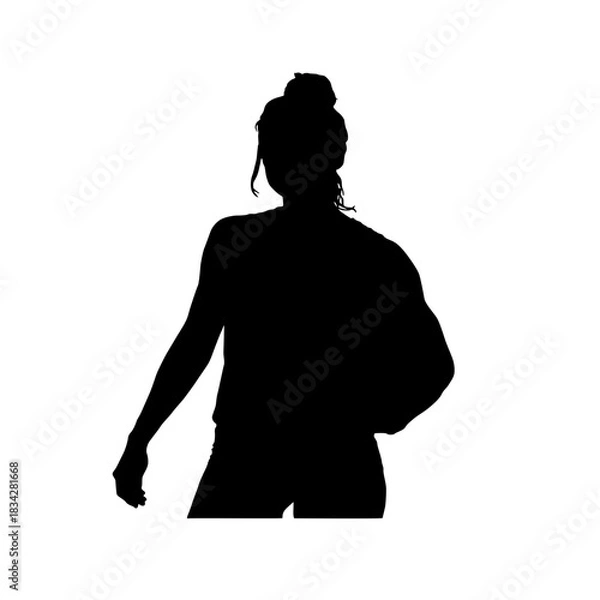 Obraz Silhouette of a female athlete holding a ball on white background