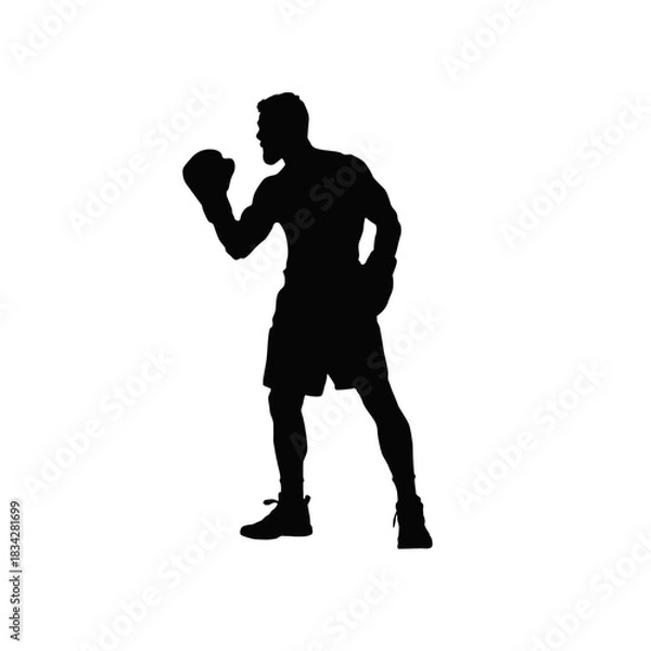 Obraz Boxer silhouette in fighting stance against white background for sports design