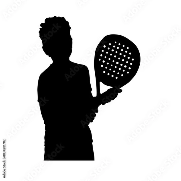 Obraz Silhouette of a young person holding a paddle racket on white