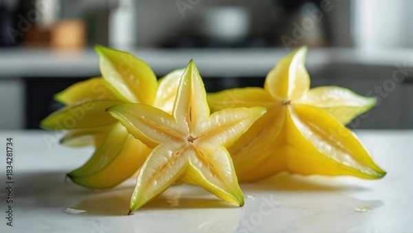 Obraz Star fruit slices on white surface