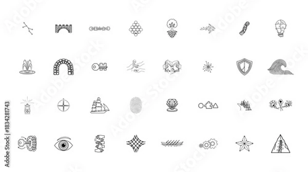 Obraz Collection of minimalist hand drawn icons on white background for design elements
