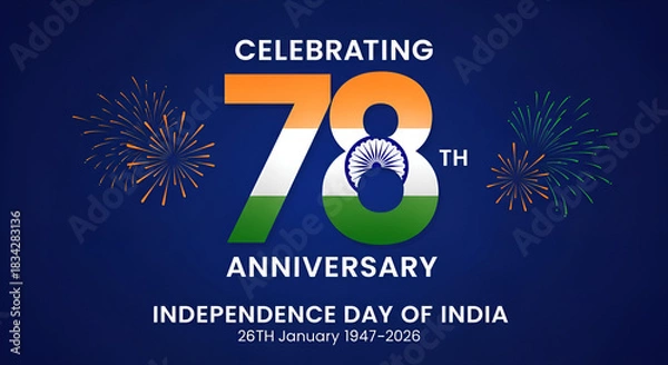 Fototapeta 78th Anniversary Celebration of India's Independence Day with Tricolor and Fireworks
