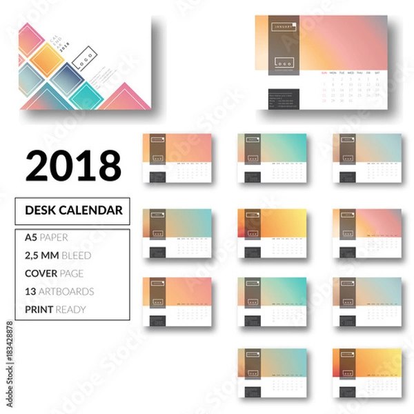 Obraz Desk Calendar template design 2018 vector