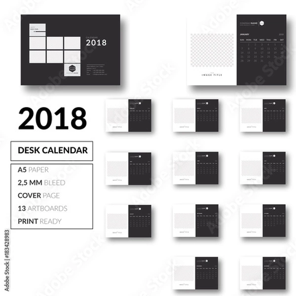 Obraz Desk Calendar template design 2018 vector