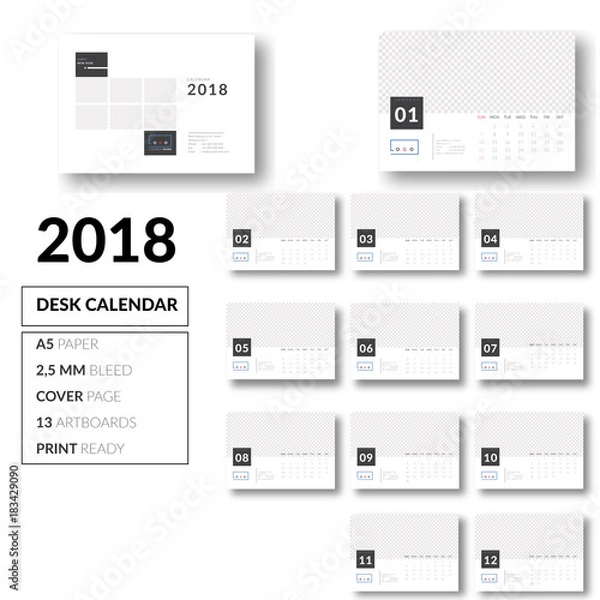 Obraz Desk Calendar template design 2018 vector