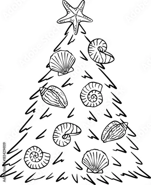 Obraz Christmas tree decorated with seashells