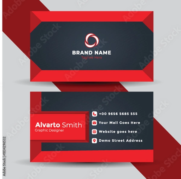 Fototapeta Modern corporate business card design template with red and gray color