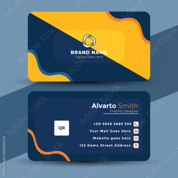 Fototapeta Modern business card template design with blue and yellow color scheme