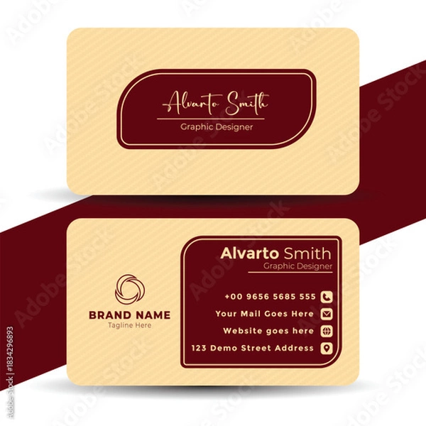 Fototapeta Modern business card design template with maroon and beige color scheme