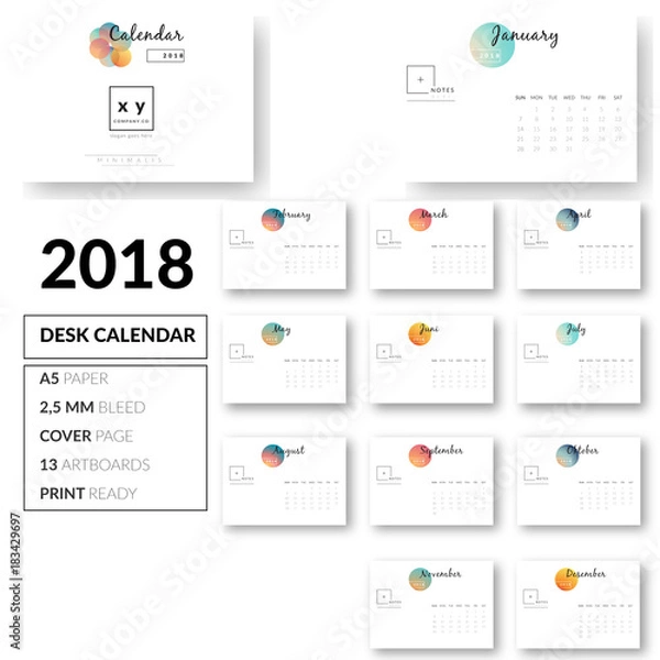 Obraz Desk Calendar template design 2018 vector